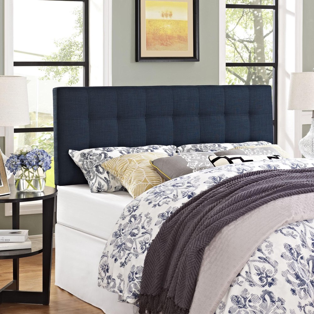 Lily Queen Upholstered Fabric Headboard - Navy