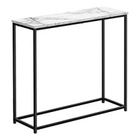Accent Table, Console, Entryway, Narrow, Sofa, Living Room, Bedroom, White Marble Look Laminate, Black Metal, Contemporary, Modern