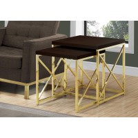 Set Of 2 Brown And Gold Contemporary Square Nesting Tables 21.25