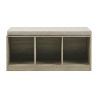 510 Design Zeus Storage Bench - 3 Cubeicals Bedroom Organizer, Padded Ottoman Foot Rest For Living Room, Entry Way Home Furniture W/Upholstered Seat Cushion, 15 W X 38 L X 18 H, Grey