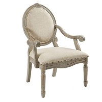 Madison Park Brentwood Accent Chairs-Birch Hardwood, Hand Carved Scroll Design Living Armchair Modern Classic Style Family Room Sofa Furniture Bedroom Lounge, Medium, Beige