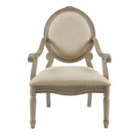 Madison Park Brentwood Accent Chairs-Birch Hardwood, Hand Carved Scroll Design Living Armchair Modern Classic Style Family Room Sofa Furniture Bedroom Lounge, Medium, Beige
