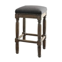 Madison Park Cirque Bar Stools - Hardwood, Faux Linen Kitchen Stool - Grey, Modern Classic Style Bar Height Stools - 2 Piece Stool Set Bar Furniture For Home