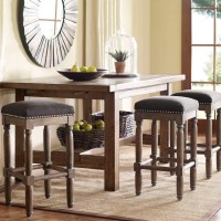 Madison Park Cirque Bar Stools - Hardwood, Faux Linen Kitchen Stool - Grey, Modern Classic Style Bar Height Stools - 2 Piece Stool Set Bar Furniture For Home