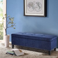Madison Park Shandra Ii Storage Ottoman - Solid Wood, Polyester Fabric Toy Chest Modern Style Lift-Top Accent Bench For Bedroom Furniture, Medium, Blue