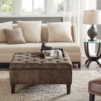 Madison Park Lindsey Cocktail Ottoman - Square Tufted, Faux Leather Coffee Table For Living-Room, Modern All Foam Thick Padded, Solid Wood Legs, Large Bench Corner Seating Bedroom Lounger, 18.5H