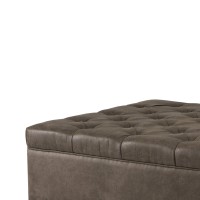 Madison Park Lindsey Cocktail Ottoman - Square Tufted, Faux Leather Coffee Table For Living-Room, Modern All Foam Thick Padded, Solid Wood Legs, Large Bench Corner Seating Bedroom Lounger, 18.5H