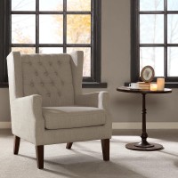 Madison Park Maxwell Accent Chairs - Hardwood, Faux Linen Living Room Chairs - Khaki, Classic Elegant Style Living Room Sofa Furniture - 1 Piece Button Tufted High Back Bedroom Chairs Seats