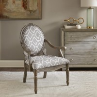Madison Park Brentwood Accent Chairs-Birch Hardwood, Hand Carved Scroll Design Living Armchair Modern Classic Style Family Room Sofa Furniture Bedroom Lounge, Medium, Grey/White