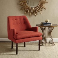 Madison Park Taylor Accent Chairs-Hardwood, Brich Wood, Faux Linen Bedroom Lounge Mid Century Modern Deep Seating Club Style Living Room Sofa Furniture, Spice