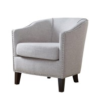Madison Park Fremont Accent Chairs - Hardwood, Plywood, Faux Linen, Bedroom Lounge Mid Century Modern Deep Seating, Club Style Barrel Armchair, Living Room Furniture , , Cream