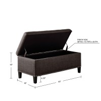 Madison Park Shandra Ii Storage Ottoman - Solid Wood, Polyester Fabric Toy Chest Modern Style Lift-Top Accent Bench For Bedroom Furniture, Medium, Charcoal