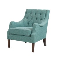 Madison Park Qwen Accent Chairs - Birch, Hardwood, Faux Linen Armchair, Modern Classic Style, Diamond Tufted Living Room Sofa Furniture, Bedside Lounger, Teal