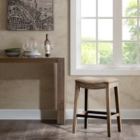Madison Park Belfast Bar Stools, Contour Padded Seat, Nail Head Trim Modern Kitchen Counter Chair, Solid Hardwood, Metal Kickplate Footrest, Dining Room Accent Furniture, 0, Linen