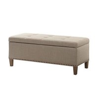 Madison Park Shandra Ii Storage Ottoman-Solid Wood, Polyester Fabric Toy Chest Modern Style Lift-Top Accent Bench For Bedroom Furniture, Medium, Natural