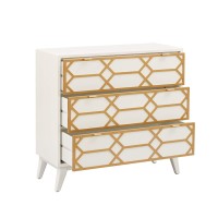 Madison Park Maria Storage Chest - Wood Living Room Storage - White, Brown, Geometric Lattice Pattern, Modern Style Dresser Chest - 1 Piece 3 Drawer Chest For Bedroom