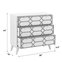 Madison Park Maria Storage Chest - Wood Living Room Storage - White, Brown, Geometric Lattice Pattern, Modern Style Dresser Chest - 1 Piece 3 Drawer Chest For Bedroom