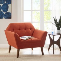 Ink+Ivy Newport Mid-Century Modern Accent Chairs Textured Upholstered Seat, Armrest, Button Tufted Back Rest, Tapered Solid Wood Legs Bedroom, Family Or Living Room, 37 W X 29.5 D X 31.5 H, Spice