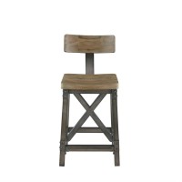 Ink+Ivy Lancaster Solid Wood Counter Stools, Contour Seat, Removable Backrest Modern Industrial Height Kitchen Chair, Metal Kickplate Footrest, Dining Room Accent Furniture, Oak/Silver