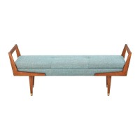 Ink+Ivy Boomerang Bedroom Bench - Solid Wood, Button Tufted Design, Mid-Century Modern Style Seating Accent Ottoman, Blue/Pecan