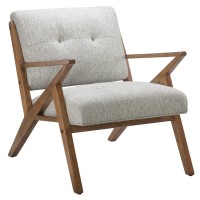 Ink+Ivy Rocket Mid,Century Modern Accent Chairs For Living Room With Solid Wood Frame Armrest And Legs, Upholstered Pipped Seat, Button Tufted Back Rest, Pecan Finish, Bed Decor, Family, Light Grey