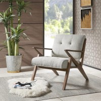 Ink+Ivy Rocket Mid,Century Modern Accent Chairs For Living Room With Solid Wood Frame Armrest And Legs, Upholstered Pipped Seat, Button Tufted Back Rest, Pecan Finish, Bed Decor, Family, Light Grey