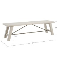 Ink+Ivy Sonoma Dining Bench 3 Seater Seating Chair With Rustic Metal Accents Support, Country Modern Farmhouse Kitchen Furniture, 66 W X 17 D X 18 H, Reclaimed White