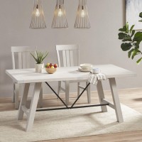 Ink+Ivy Sonoma Solid Wood Dining Table, Rectangular With Rustic Metal Truss Accent,Trestle Legs, Easy Assembly, Industrial Country, For Kitchen, Entryway, Family, Or Bedroom, Reclaimed White