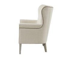 Madison Park Colette Chairs-Solid Wood, Wing Back Armchair Modern Contemporary Style Living Room Sofa Furniture Track Arm, Nailhead Accent, Bedroom Lounge, 31 Wide, Natural