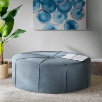Madison Park Ferris Coffee Table Oval-Solid Wood, Polyester Fabric Modern Style Large Ottoman, Blue