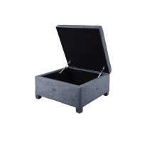 Madison Park Aspen Square Storage Ottoman Bench, Upholstered Textured Fabric Button Tufted Chest With Solid Wood Legs, Accent Furniture For Bedroom Dcor, Blue