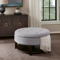 Madison Park Miller Round Storage Ottoman With Blue Finish Mp101-1045