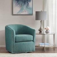 Madison Park Tyler Swivel Chair - Solid Wood, Plywood, Metal Base Accent Armchair Modern Classic Style Family Room Sofa Furniture, 28 Wide, Teal