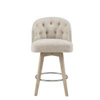 Madison Park Onyx Counter Height Swivel Barstool Modern Solid Wood, Upholstered Foam Seat, Cream Pub Stool, 26.75 Inch,