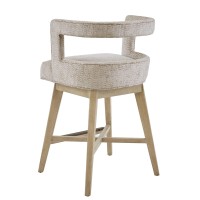 Madison Park Glenwood Upholstered Swivel Counter Stools, Height Kitchen Chair, Solid Wood, Bronze Metal Kickplate Footrest, Back Support, Pipped Fabric, Dining Room Accent Furniture, Cream