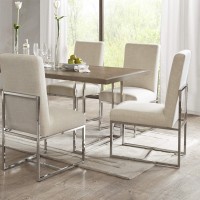 Madison Park Junn Dining Chairs - High Back, Soft Modern Luxe Accent Furniture, Sturdy Chrome Metal Legs Kitchen-Stool, All Cushion Deep Seating, 19W X 26D X 40H, Natural
