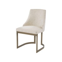 Madison Park Bryce Parsons Upholstered Accent Dining Chairs Set Of 2, Padded Seat With Cushion, Antique Gold Metal Frame Back And Sled Leg, Contemporary Modern Chic For Kitchen, Cream 2 Piece