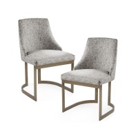 Madison Park Bryce Parsons Upholstered Accent Dining Chairs Set Of 2, Padded Seat With Cushion, Antique Gold Metal Frame Back And Sled Leg, Contemporary Modern Chic For Kitchen, Grey