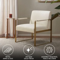 Martha Stewart Upholsterd Accent Chair Living Room Furniture - Modern Design, Comfortable Foam Seat Cushion Bedroom Lounge, Sophisticated Finished, Sturdy Frame, Cream/Gold, 28 W X 29 D X 32.5 H