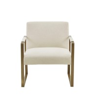 Martha Stewart Upholsterd Accent Chair Living Room Furniture - Modern Design, Comfortable Foam Seat Cushion Bedroom Lounge, Sophisticated Finished, Sturdy Frame, Cream/Gold, 28 W X 29 D X 32.5 H