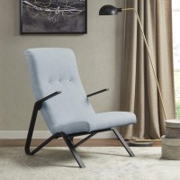 Martha Stewart Upholsterd Accent Chair Living Room Furniture - Modern Design, Leisurely Resting, Comfortable Foam Seat Cushion Bedroom Lounge, Sophisticated Finished, Sturdy Frame, Light Blue