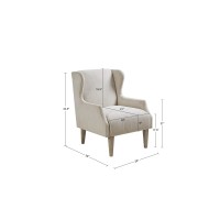 Martha Stewart Malcom Upholstered Wingback Accent Chair With Solid Wood Legs And Recessed Arms, Classic Farmhouse Fabric Padded Seat Bedroom Lounge Comfy For Reading, Taupe