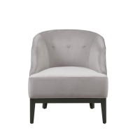 Martha Stewart Samba Upholstered Barrel Accent Chair With Solid Wood Legs, Button Tufted Back, Velvet Fabric, Pipped, Modern Padded Cushion Seat Bedroom Lounge Comfy For Reading, Taupe