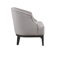 Martha Stewart Samba Upholstered Barrel Accent Chair With Solid Wood Legs, Button Tufted Back, Velvet Fabric, Pipped, Modern Padded Cushion Seat Bedroom Lounge Comfy For Reading, Taupe