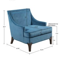 Martha Stewart Anna Upholstered Accent Chair, Removable Lumbar Pillow Support, Square Arm, Jacqard Fabric, Chic Modern Wide Cushion Seat Bedroom Lounge Comfy, Blue, 30.75 W X 32.25 D X 32.5 H