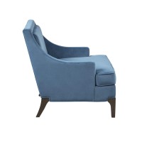 Martha Stewart Anna Upholstered Accent Chair, Removable Lumbar Pillow Support, Square Arm, Jacqard Fabric, Chic Modern Wide Cushion Seat Bedroom Lounge Comfy, Blue, 30.75 W X 32.25 D X 32.5 H