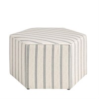 Martha Stewart Ellen Coffee Table - Solid Wood Frame, Soft Fabric, Large Accent Ottoman - Modern Foam Padded Top Footstool Cocktail Living Room Furniture Natural, 32 W X 32 D X 18 H, Grey Stripes