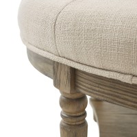 Martha Stewart Cedric Cocktail Ottoman-Round Button Tufted, Upholstered Coffee Table With Shelf For Living Room Foam Padded Footrest, Reclaimed Finished Solid Wood Legs, 36 X 19, Cream