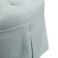 Martha Stewart Terri Upholstered Round Ottoman, Button Tufted Cocktail Footrest Chair With Pleated Skirt, Textured Circle Accent Furniture For Bedroom Dcor, 32 Dia. X 18 H, Blue
