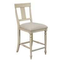 Martha Stewart Fiona Upholstered Farmhouse Counter Stool With Solid Wood Turned Legs, Stretchers, Footrest And Kickplate For Kitchen Island Chairs Dining Room Furniture, Home Bar - Light Grey